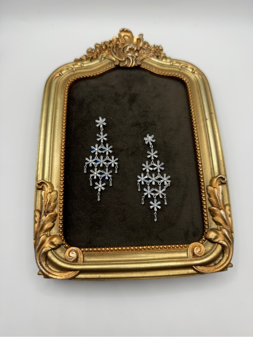 Sparkling Cubic Zirconia Crystal Snowflake Starburst Chandelier Drop Earrings